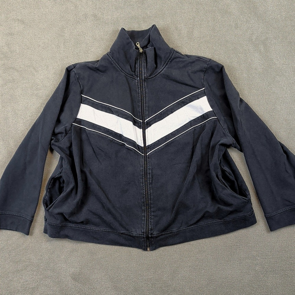 Venezia Track Jacket Womens 26/28 Black White Chevron Full Zip Cotton Fleece